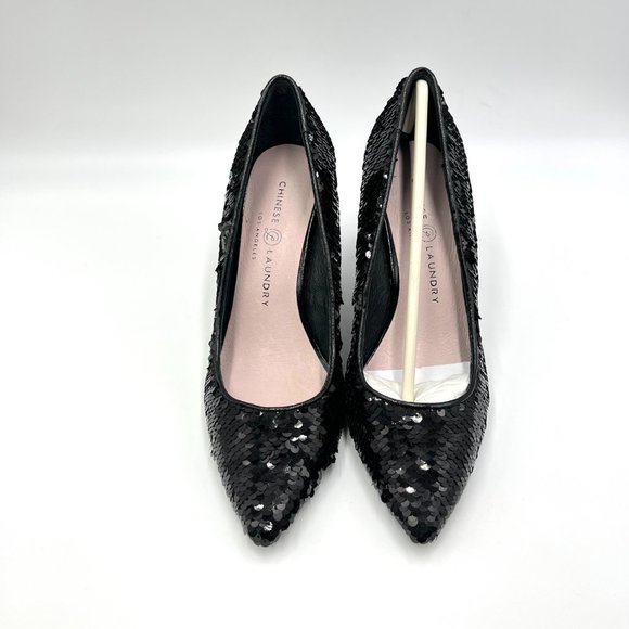 Chinese Laundry Size 6.5 Black Sequin Point Toe Stiletto Heel Dress Pumps Shoes - Picture 2 of 16